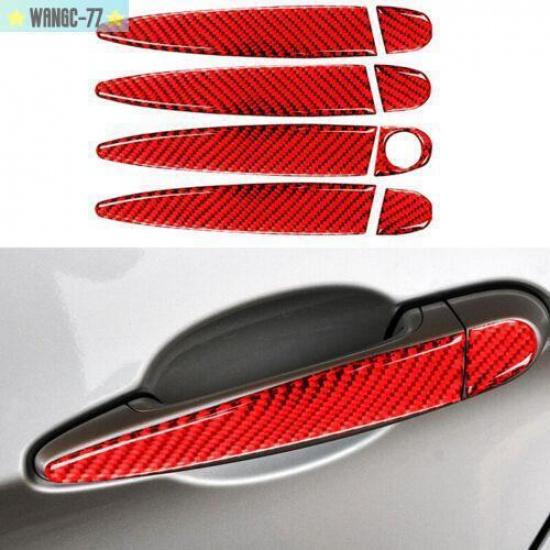 Red Carbon Fiber Car Door Handle Cover Trim For BMW 3 Series E90 E92 05-12 New