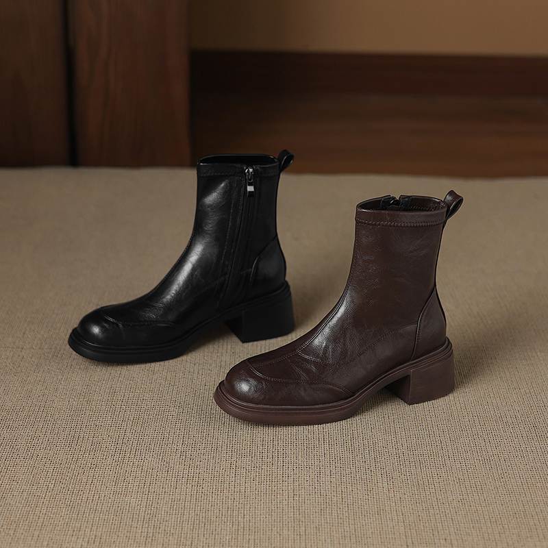 Krazing Pot Microfiber Round Toe Chunky Heels Motorcycle Boots Size 42 Zip Women Platform Ankle Boots