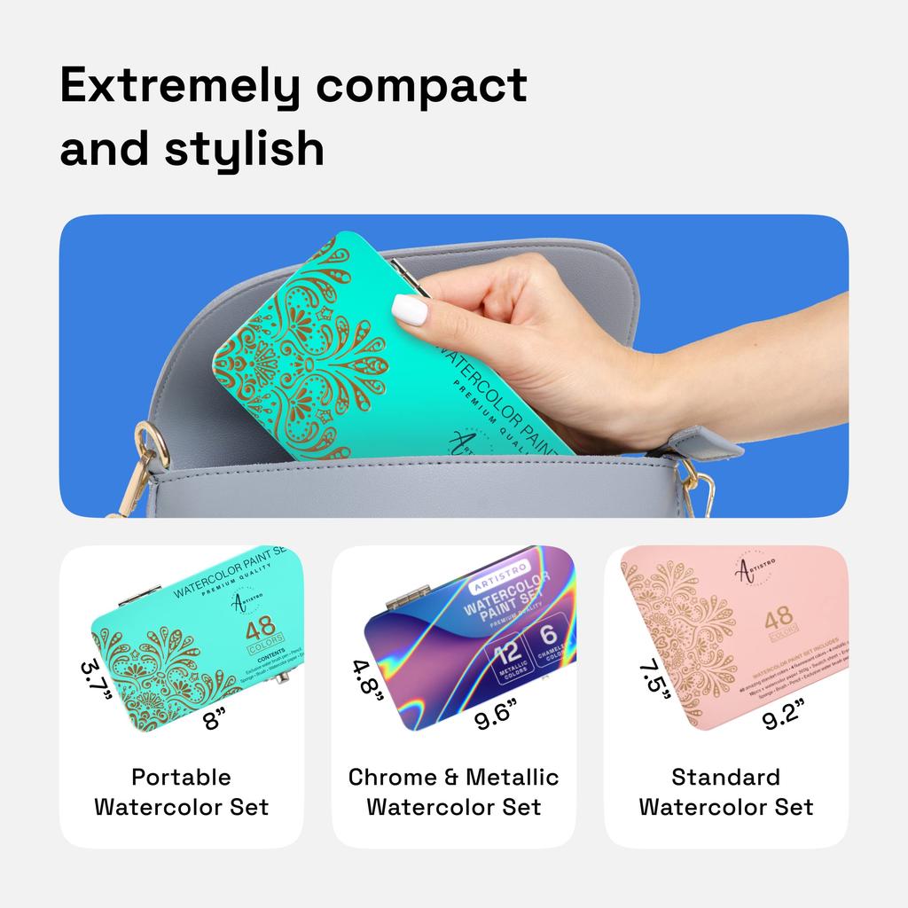 ARTISTRO Watercolor Paint Set 48 Vibrant Colors Portable Box Palette Set Ideal Travel Watercolor Set for Amateur Painting Including Metallic and