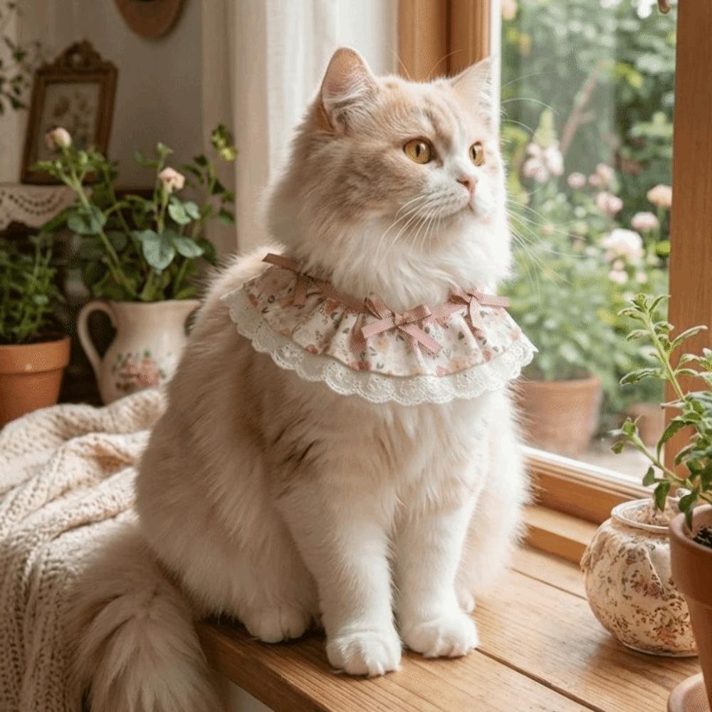 Cartoon Knitted Collar Lace Floral Bows Pet Bib Cute Cat Clothes Cat Accessories
