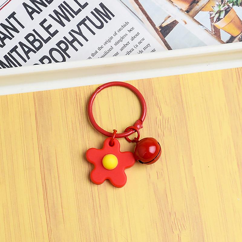 Colorful Flower Keychain With Bell Creative Metal Keyrings Flower Bells Pendant Keychain Bag Accessories Key Ring