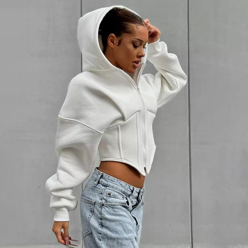 Весенний кардиган на молнии из флиса с длинными рукавами, толстовка с капюшоном, повседневная куртка для женщин