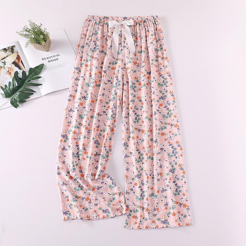 Весенние и летние тонкие домашние брюки, женские милые повседневные брюки с цветочным принтом, которые можно носить на улице, свободные домашние цельные пижамные брюки