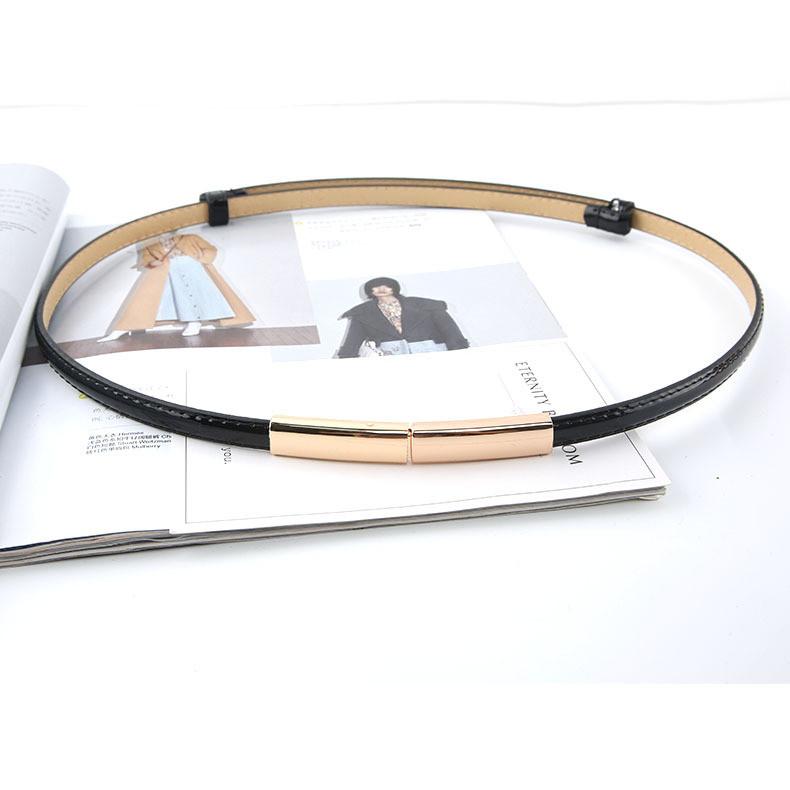 Fashionable Solid Color Gold Buckle Decoration Women Casual Slim Waist Belt For Fashion Dresses