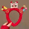 Embroidered Bow New Year Hair Hoop Lion Hanfu Hair Accessories Sweet Red Plush Headband  Kids