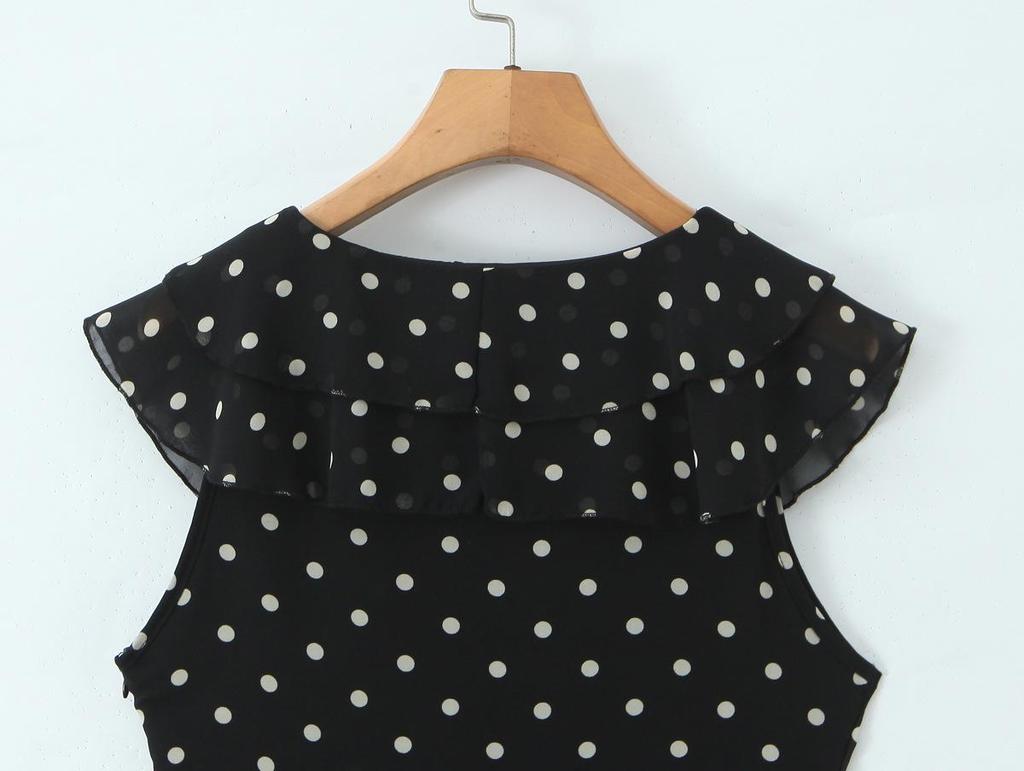 2026 Шикарное мини-платье из шифона в горошек с оборками и V-образным вырезом