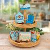 Summer Beach Tiered Tray Decor Set, Hello Beach Table Decorations, Wooden Blue Ornament, Beach Sign Board, Sand, And Chair