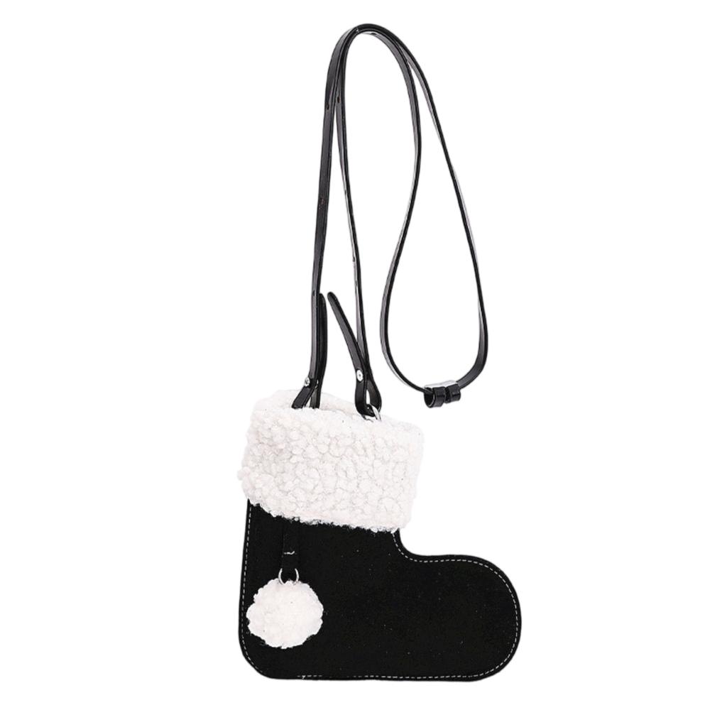 Christmas Deerskin Shoes Shape Solid Color Shoulder Crossbody Bag Cute Small Ball Ladies Shoulder Bag