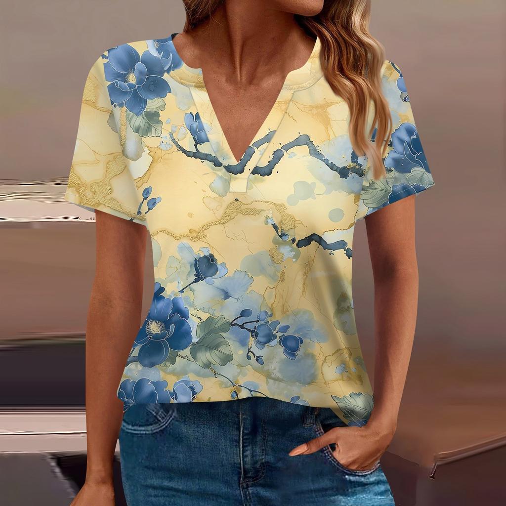 Women's T Shirt Tee Printed Short Sleeve Daily Weekend Fashion Basic V Neck Regular Top