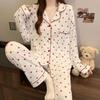 Женский пижамный комплект с длинными рукавами из жатой ткани – Мягкий, Пушистый, Дизайн с сердечками, Можно носить вне дома.