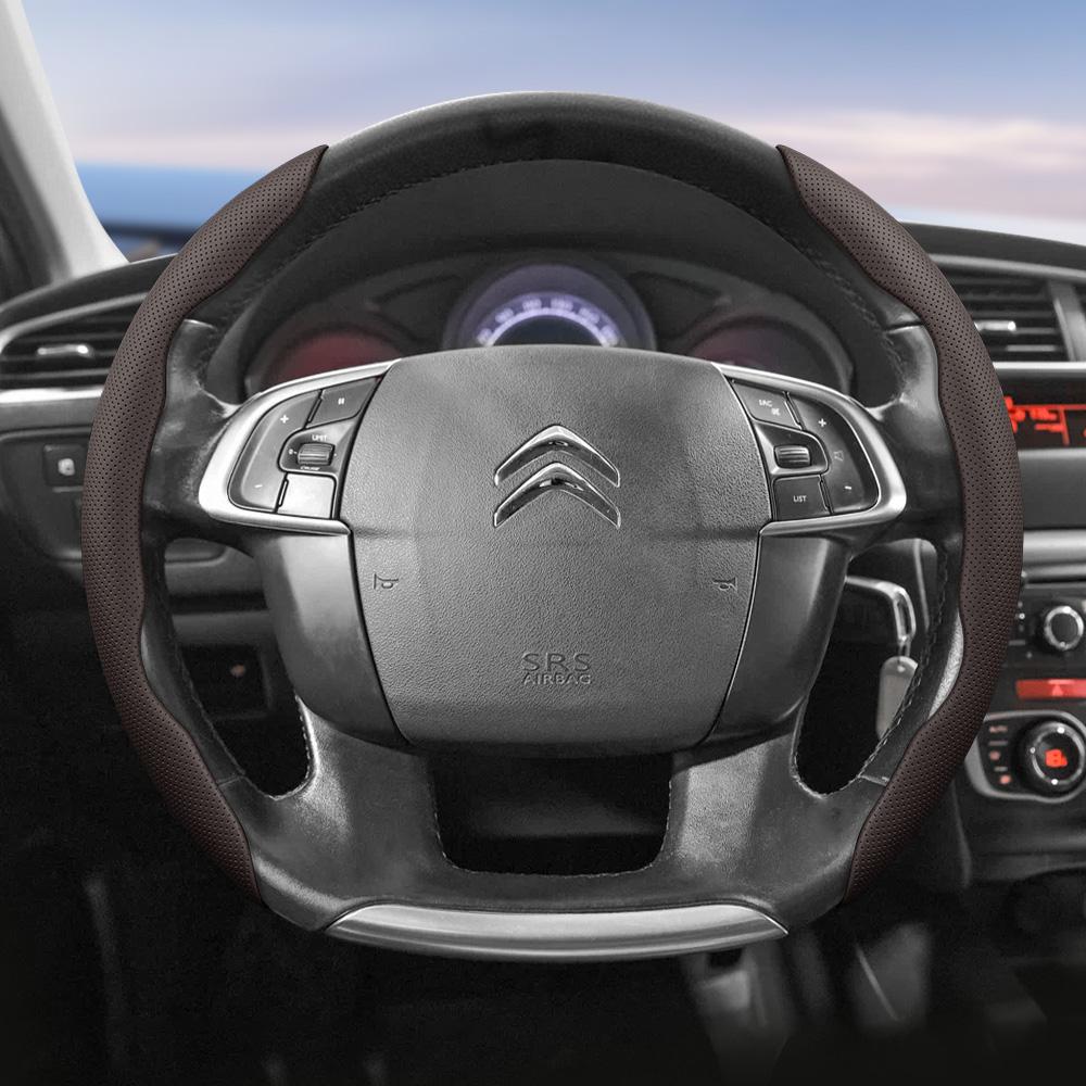 Suitable for Citroen Breathable Leather Steering Wheel Cover with Segmented Quick-Release Design, Non-Slip and Durable, for Models Such as C3,
