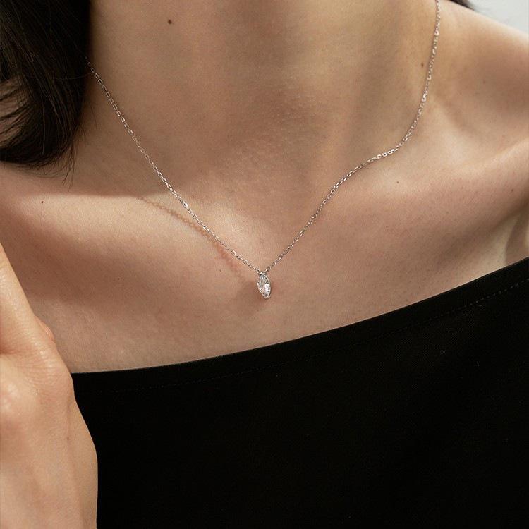 Серебряный кулон-ожерелье S925 с цирконием формы маркиз для женщин