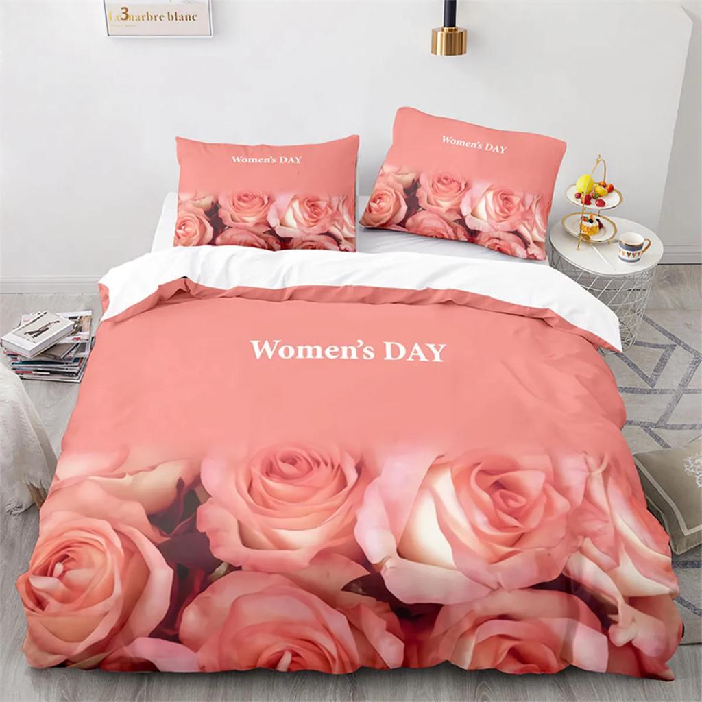 Romantic Rose Floral Duvet Cover Microfiber Quilt Cover for Girls Adults Teens Wedding Valentine's Day Bedroom Decorations Queen