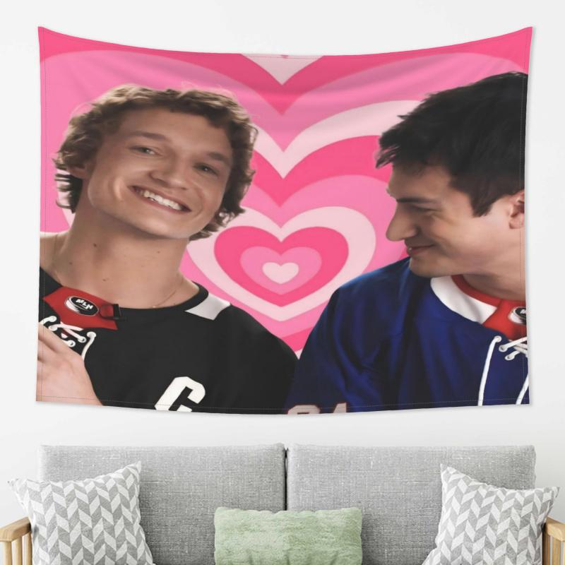 VIKAMA Hockey Couple Pink Heart Tapestry Sweet Romantic Wall Hanging For Bedroom Gaming Room And Sports Fan Spaces Decor