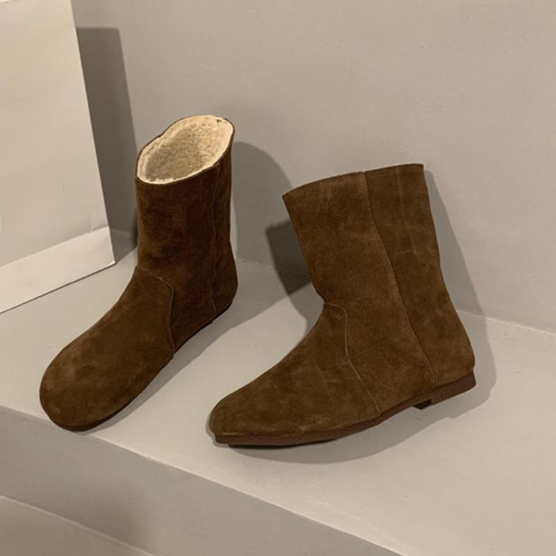 Autumn and Winter Footwear Thick-soled Women's Soft Leather Frosted Zipper Leisure Booties Women's Round Head