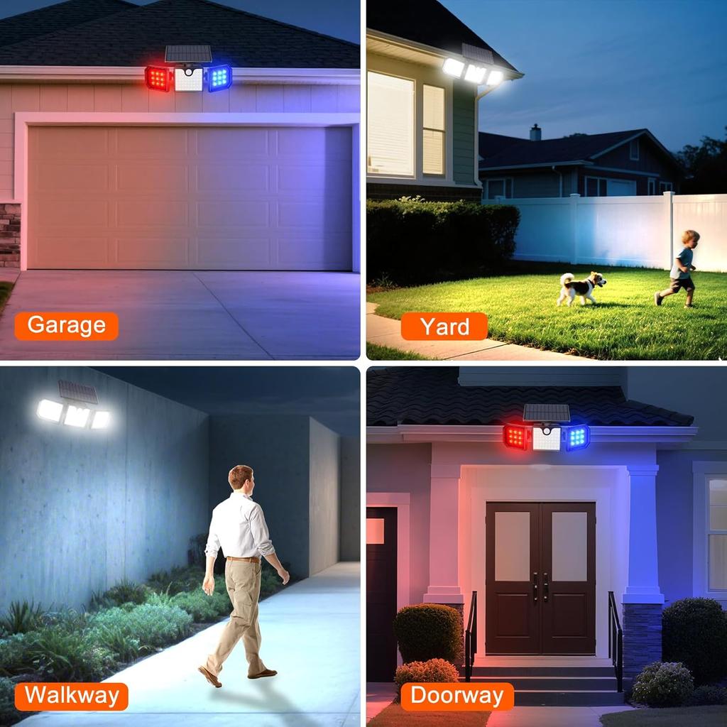 Aolyty Solar Motion Sensor Lights - IP65 Waterproof Solar Strobe Wall Lights - Bright White/Red & Blue Flashing for Garden, Patio, Yard & Front Door
