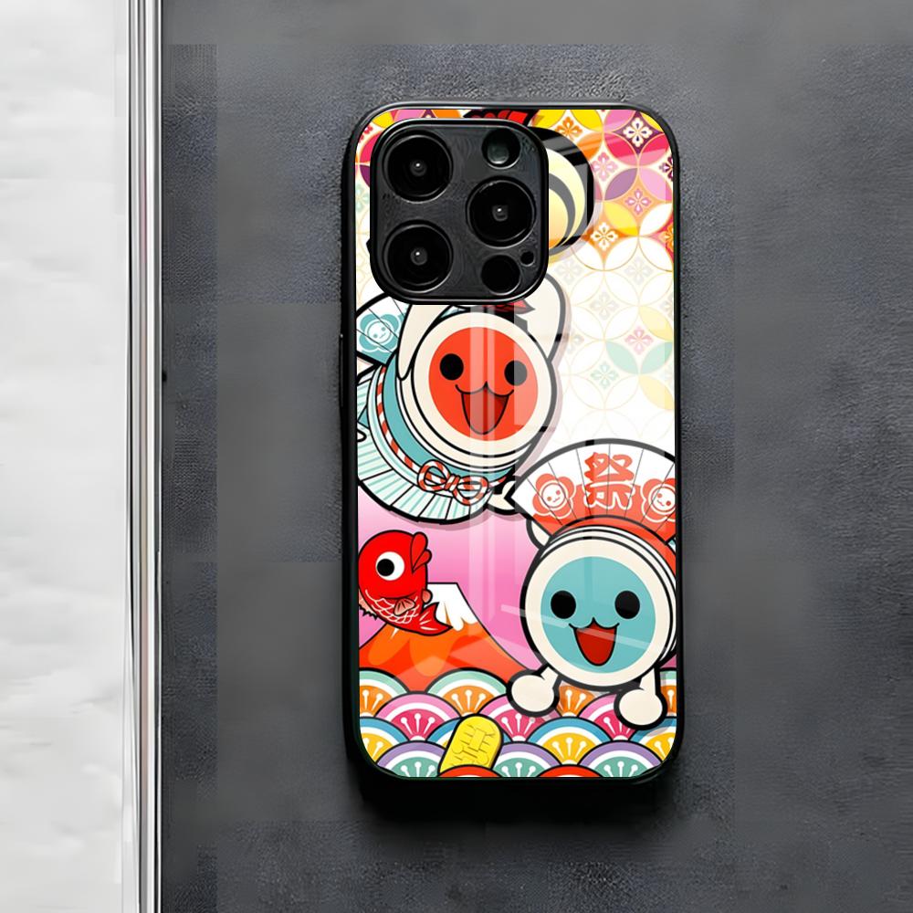 Чехол для телефона Taiko No Tatsujin Для iPhone 17 Air 16 E Pro Max 15 14 13 Mini 12 Pro 11 Max Plus Черная Стеклянная Крышка