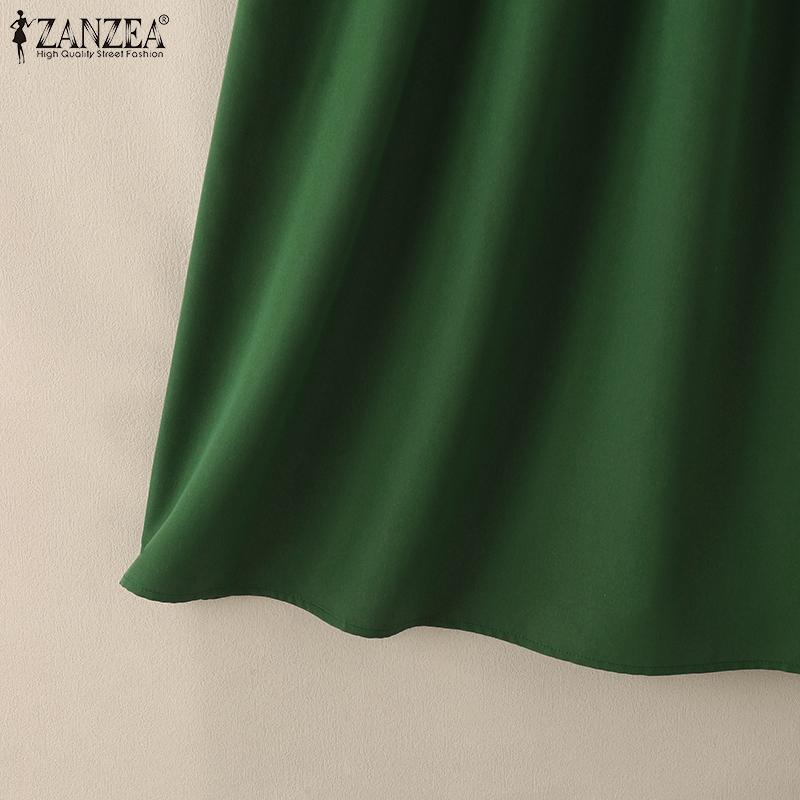 ZANZEA Womens Doll Collar Short Sleeve Casual Long Dress