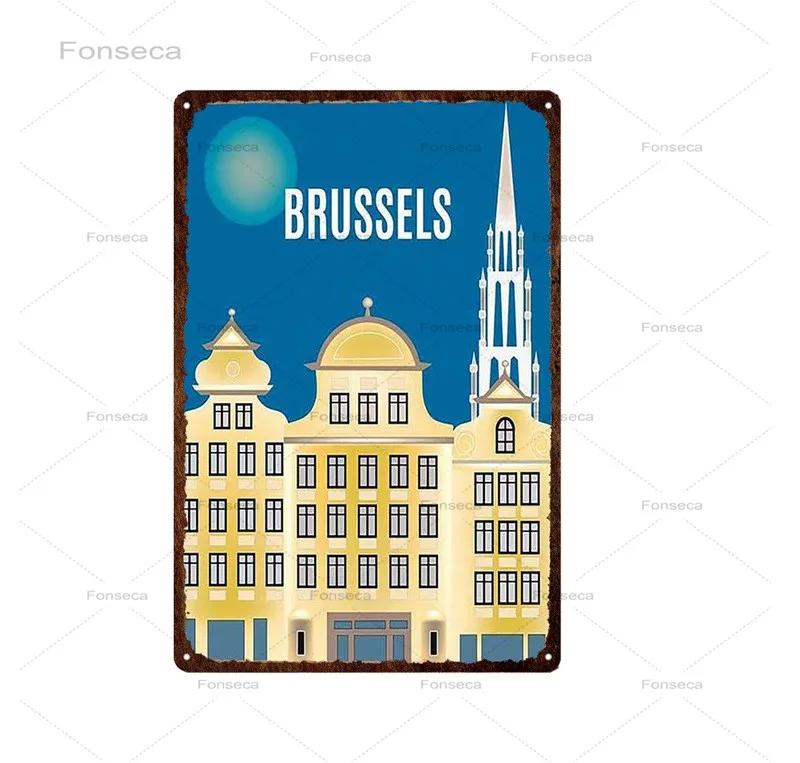 Paris Roma City Metal Sign Vintage Metal Plaque Travel Plates Decor For Bar Home Wall Decor Tin Sign Landscape Poster
