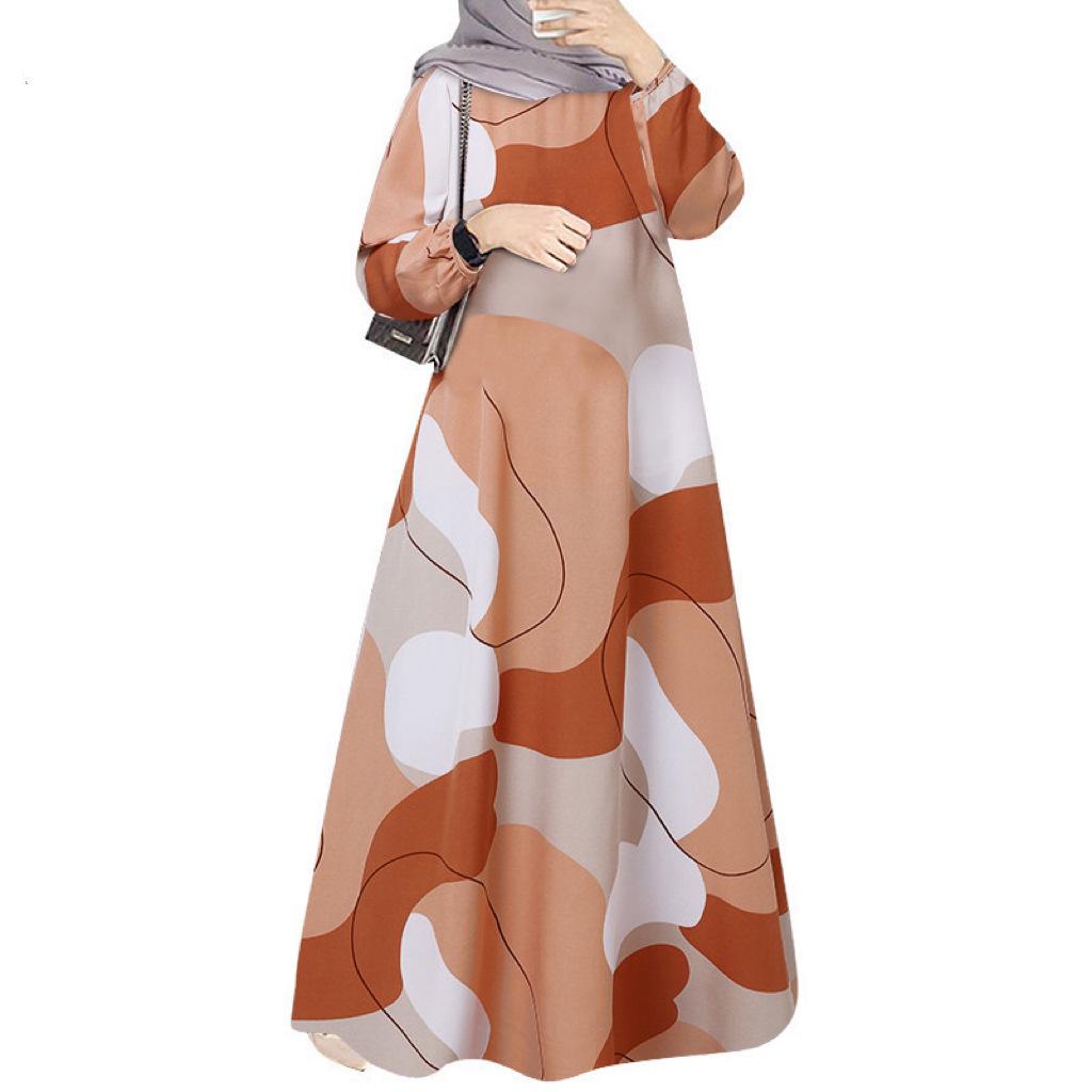 2025 Long Sleeve Round Neck Printed Robe - Middle Eastern Muslim Malay Dress