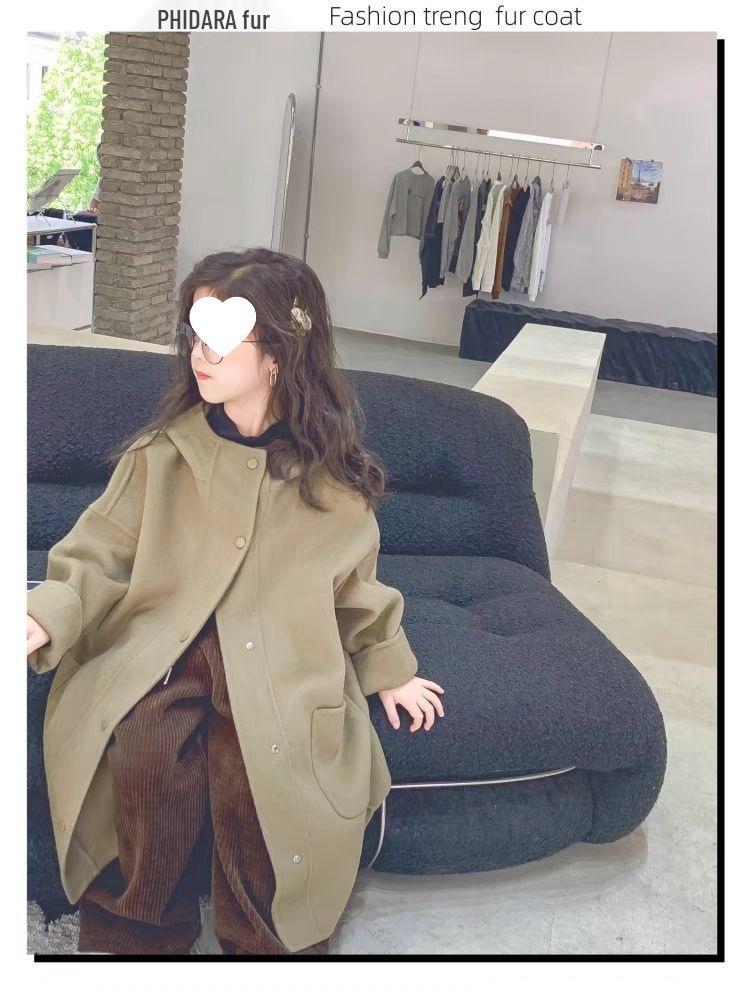 Пальто из шерсти и кашемира для девочек в корейском стиле - Толстое, средней длины, Модное