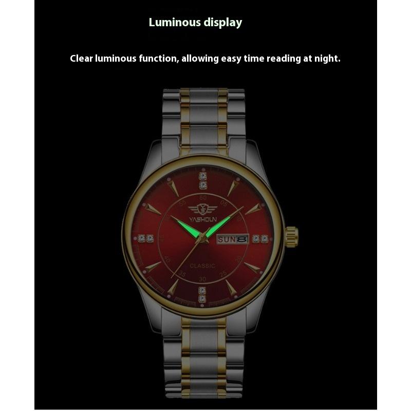 Мужские часы модные деловые часы от ведущего бренда с двойным календарем, люминесцентные, водонепроницаемые, кварцевые