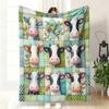 VIKAMA Patchwork Puppy Dog Flannel Throw Blanket Cute Dog Grid Collar Plaid Print Soft Warm Sofa Bedroom Home Decor