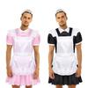Men Sissy Maid Cosplay Outfit Puff Sleeve Front Button Down Dress with Apron and Headband