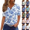 Женская футболка с принтом на пуговицах, короткий рукав, туника, повседневная мода на выходные, базовый топ с V-образным вырезом