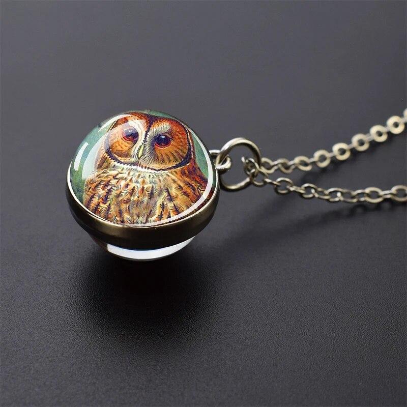 Попугай Феникс Павлин Ворон Ласточка Воробей Сова Двусторонний Стеклянный Шар Подвеска Ожерелье Мужчины Женщины Ювелирные Изделия Подарок