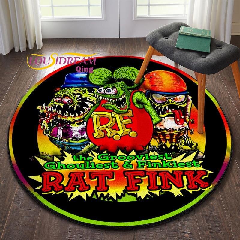 Коврик Rat Fink, ретро круглый ковер, декор для гостиной, ковер Mancave, напольные коврики, ковры для спальни, стул, коврик, подарки