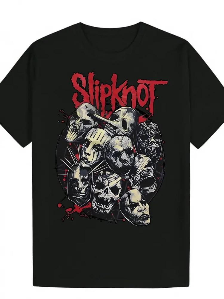 Black Polyester Men039;s Slipknot Graphic Tee | Casual T-Shirt with Skull Design Unisex T-Shirt