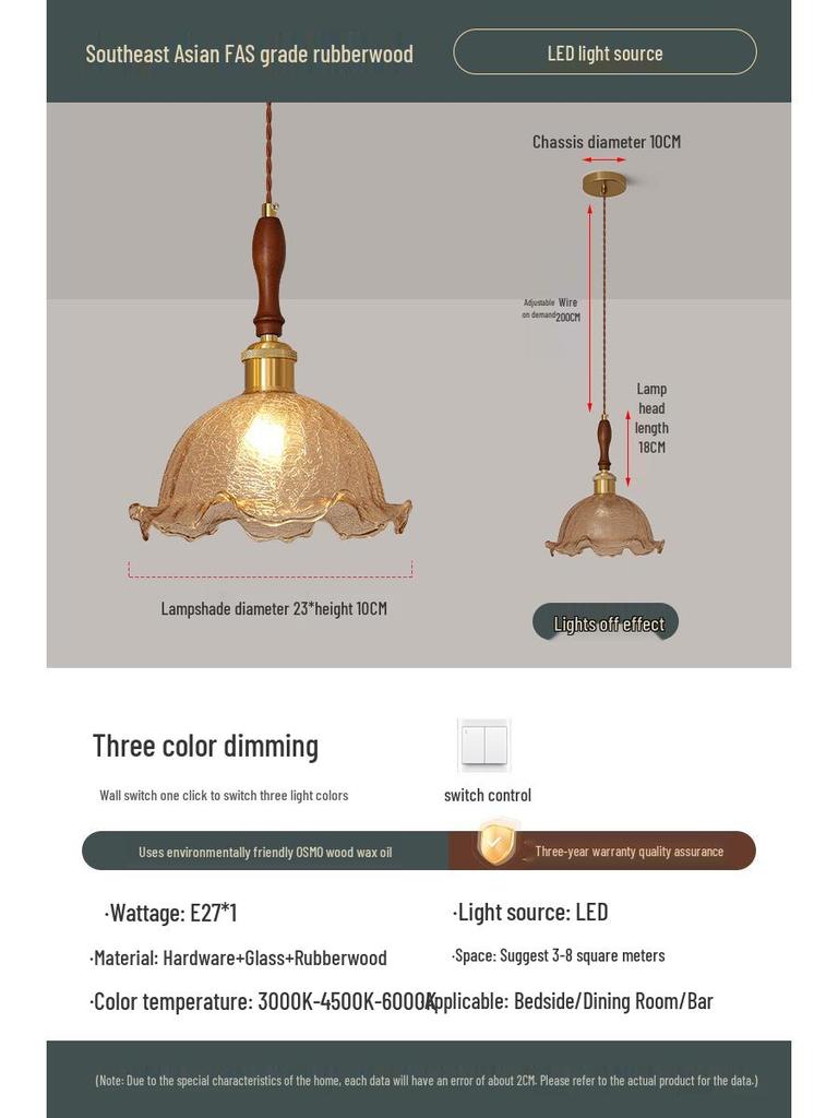 French Mid-Century Solid Wood Bedside Pendant Light