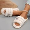 Metal Butterfly Decor Plush Slippers Women Indoor Home Open Toe Faux Fur Slides Woman Shiny Crystal Comfortable Fluffy Slippers