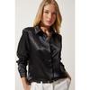 Женская черная атласная рубашка с легкой драпировкой Dd00990