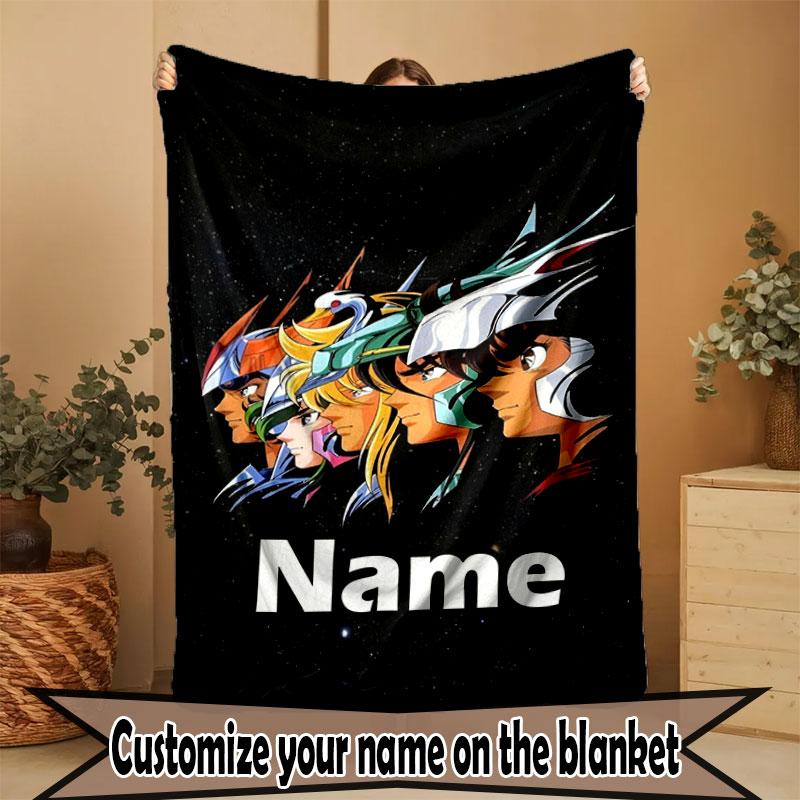 Custom Name Personalized Saint Seiya Print Blanket, Home Decor, Bedroom, Sofa, Camping, Couch, Gifts for Birthday Christmas