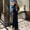 Backless Sexy Black Evening Dress Women's Summer Slim High Waist Long Sleeve Dresses Female Vacation Fashion Elegant Side Slit Bodycon Dress Women