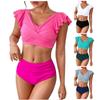Women's Split Fashion Bikini V-Neck Ruffle Front High Waist With Bra Pads Non-Steel Support Swimsuit
