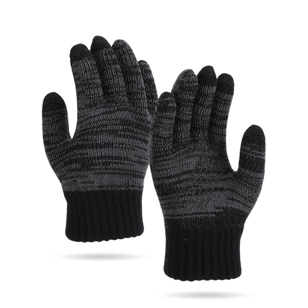 Men's And Women's Knitted Gloves With Thick Velvet Insulation Gloves, Outdoor Cycling Cold Resistant Five Finger Gloves