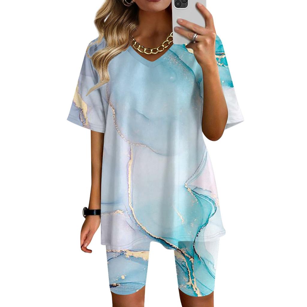 Womens Loungewear Two Piece Outfits For Women Summer V Neck T-Shirt Tops Shorts Workout Sports Tracksuit