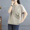 2025 New Summer Women Loose Plus Size T-Shirt O-Neck Short Sleeve Basic Casual Pocket Tops