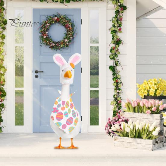 Пасхальный костюм гуся, плюшевая шапка с заячьими ушками и бандана, костюм гуся для крыльца высотой 23 дюйма, украшение газона на переднем крыльце из цемента