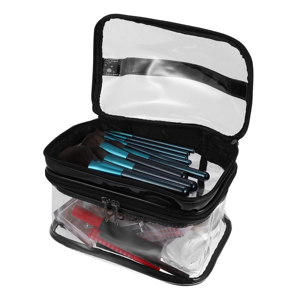 VOCOSTE Double Layer Makeup Cosmetic Travel Clear Toiletry Bag for Black Bag, Case, Women,