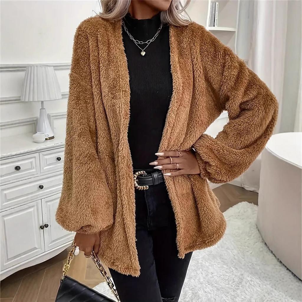 2025 Cropped Teddy Coatigan - Plush Shearling Cardigan Jacket W/ Snap Closure, French Girl Luxe Layer for Cafe Core & Apres-Ski