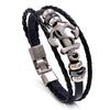 Men Vintage Metal Anchor Steel Studded Surfer Faux Leather Bangle Cuff Bracelet
