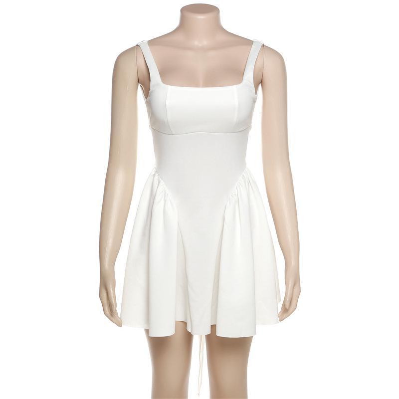 NEW Hot Fashion Sexy Backless Halter Strap Bow Sleeveless White A-line Dresses Mini Dress for Women Summer
