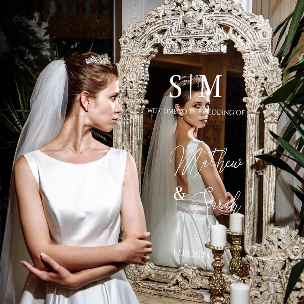 Personalized Welcome To Our Wedding Decal Custom Name Wedding Mirror Sign Vinyl Decal Sticker for Mirrors Wall Entry Decor-Sticker Wide 12"