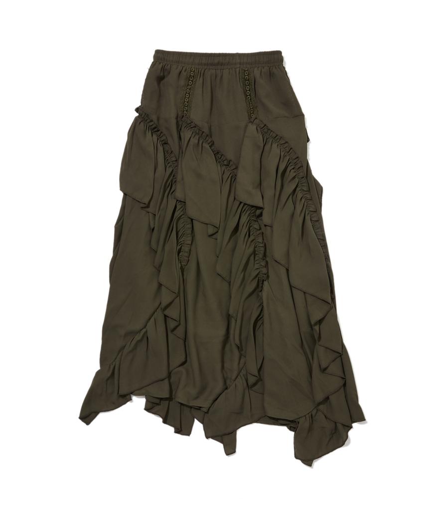 Penfield Boho Chic Diagonal Frill Skirt Olive_Fs2Ws88F