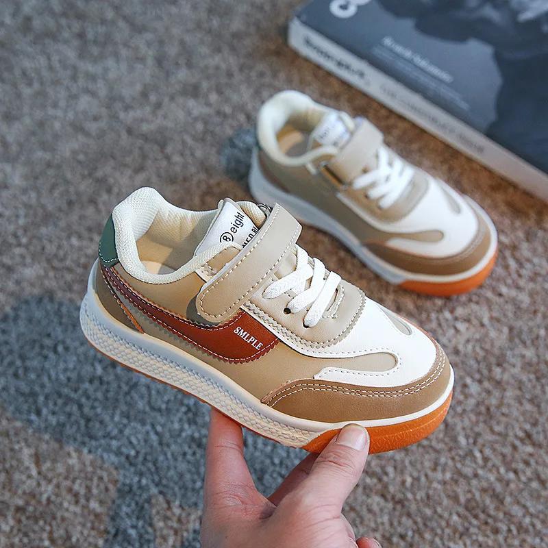 Спортивная обувь для мальчиков и девочек, толстая мягкая подошва, детская повседневная обувь, грязенепроницаемая, 2024, новая модная детская обувь для скейтбординга, круглый носок, на липучке, балетки