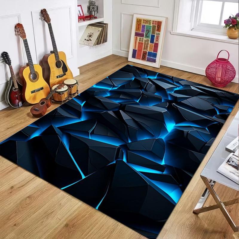 Black Red Geometric Carpet Mat Rug 3D Polygon Crack Pattern Futuristic Edgy Home Decoration Living Room Indoor Bedroom Rug